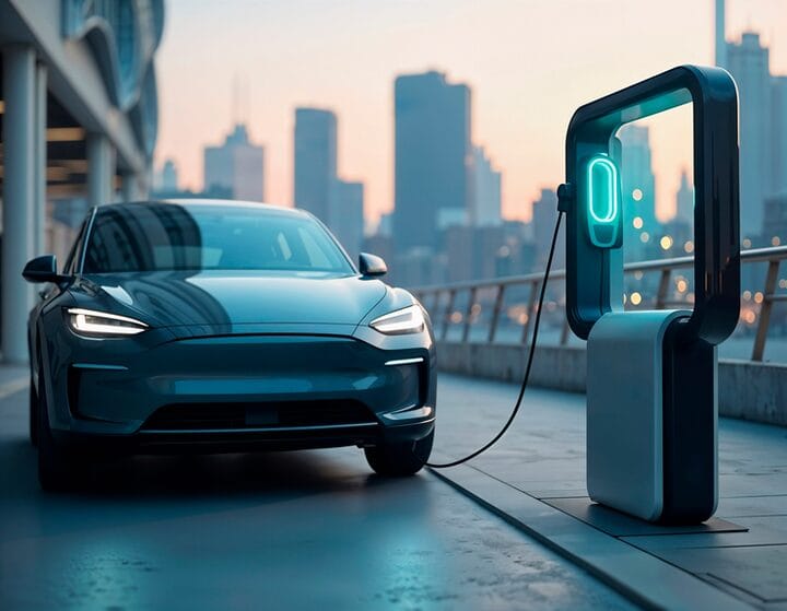 Electric cars with charging in charging station